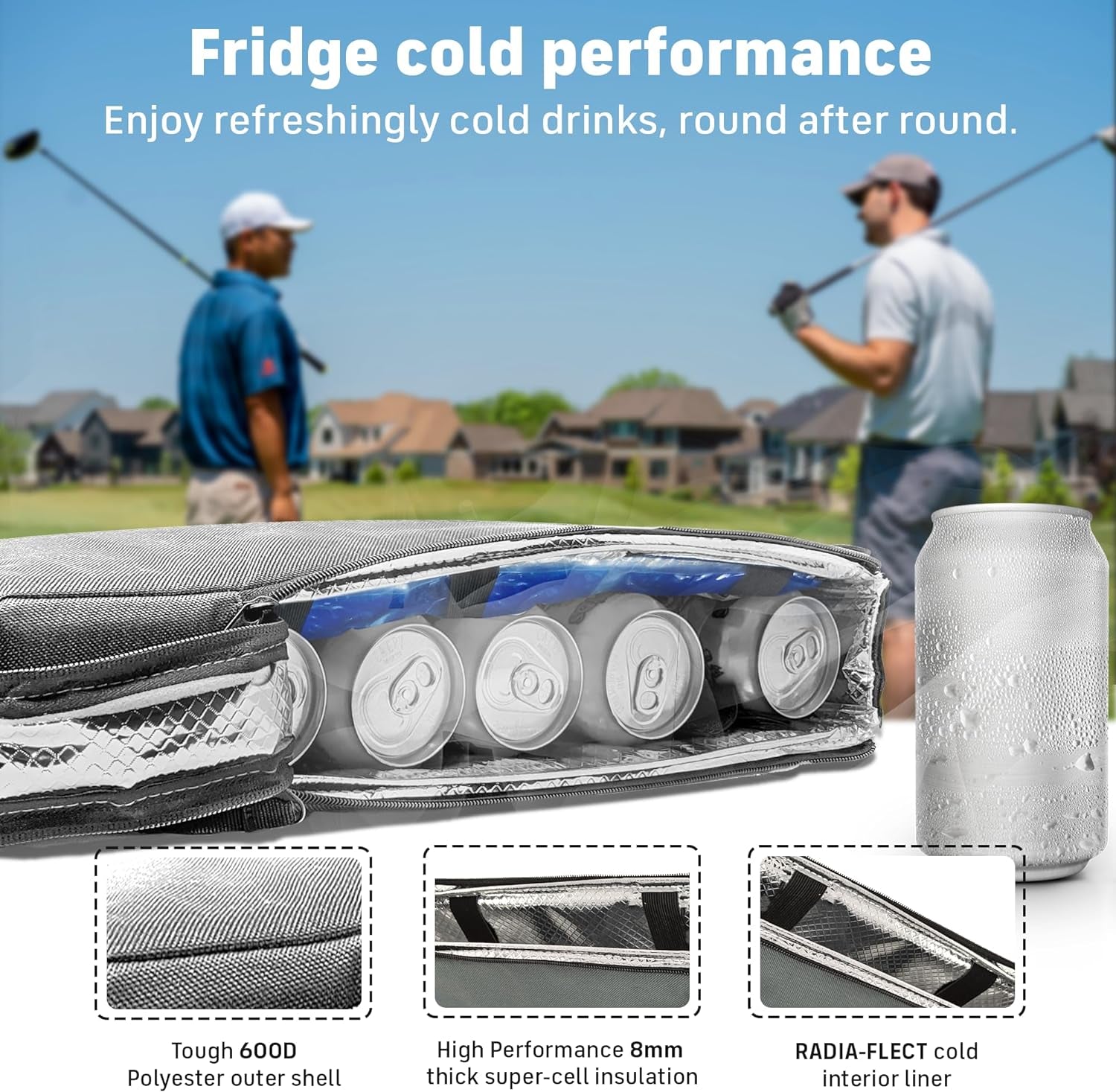 Frostbox Golf Bag Cooler and Ice Pack - Small 6 Pack Golf Beer Cooler - Hidden and Fits Discreetly in Golf Bag - Covert Insulated Golf Cooler Bag Sleeve - Golf Accessories for Men & Christmas Gift