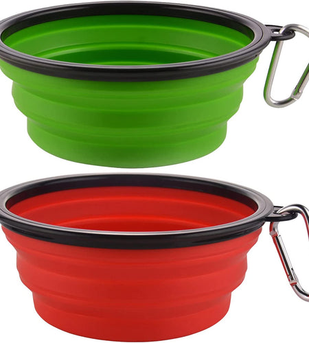 Large Collapsible Dog Bowls, 34Oz Travel Water Food Bowls Portable Foldable Collapse Dishes with Carabiner Clip for Traveling, Hiking, Walking, 2 Pack