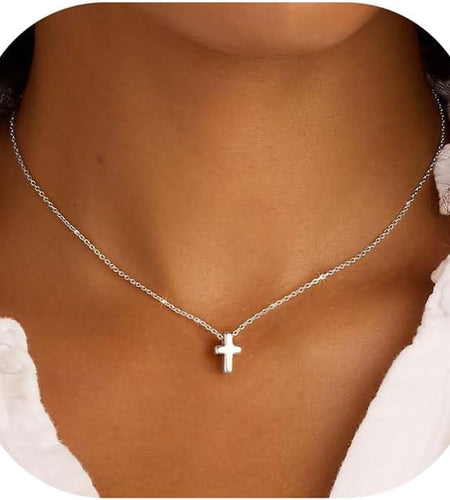 Cross Necklace for Women Girls, Dainty Gold Plated Cross Pendant Necklace Sideways Cross Choker Layered Cross Necklace for Women Girls