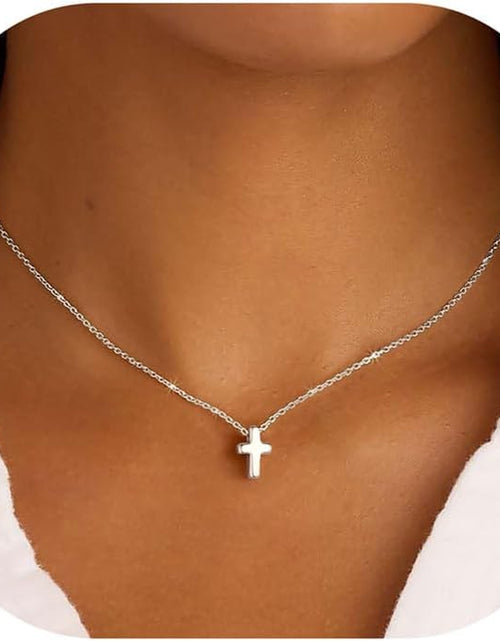 Load image into Gallery viewer, Cross Necklace for Women Girls, Dainty Gold Plated Cross Pendant Necklace Sideways Cross Choker Layered Cross Necklace for Women Girls

