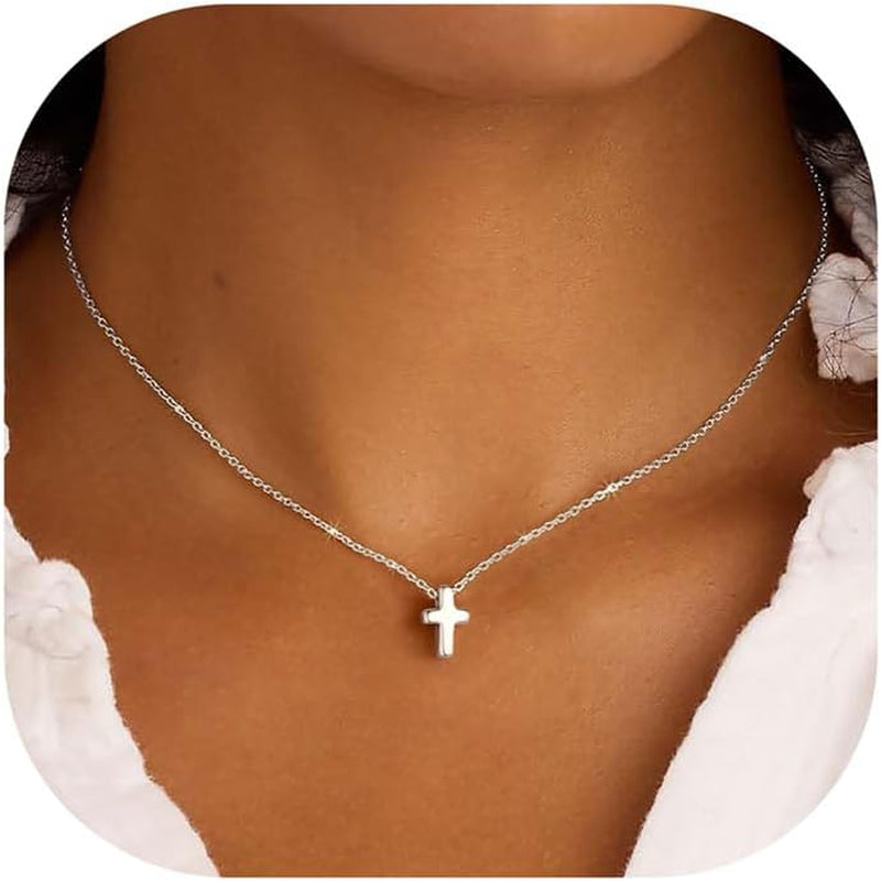 Cross Necklace for Women Girls, Dainty Gold Plated Cross Pendant Necklace Sideways Cross Choker Layered Cross Necklace for Women Girls