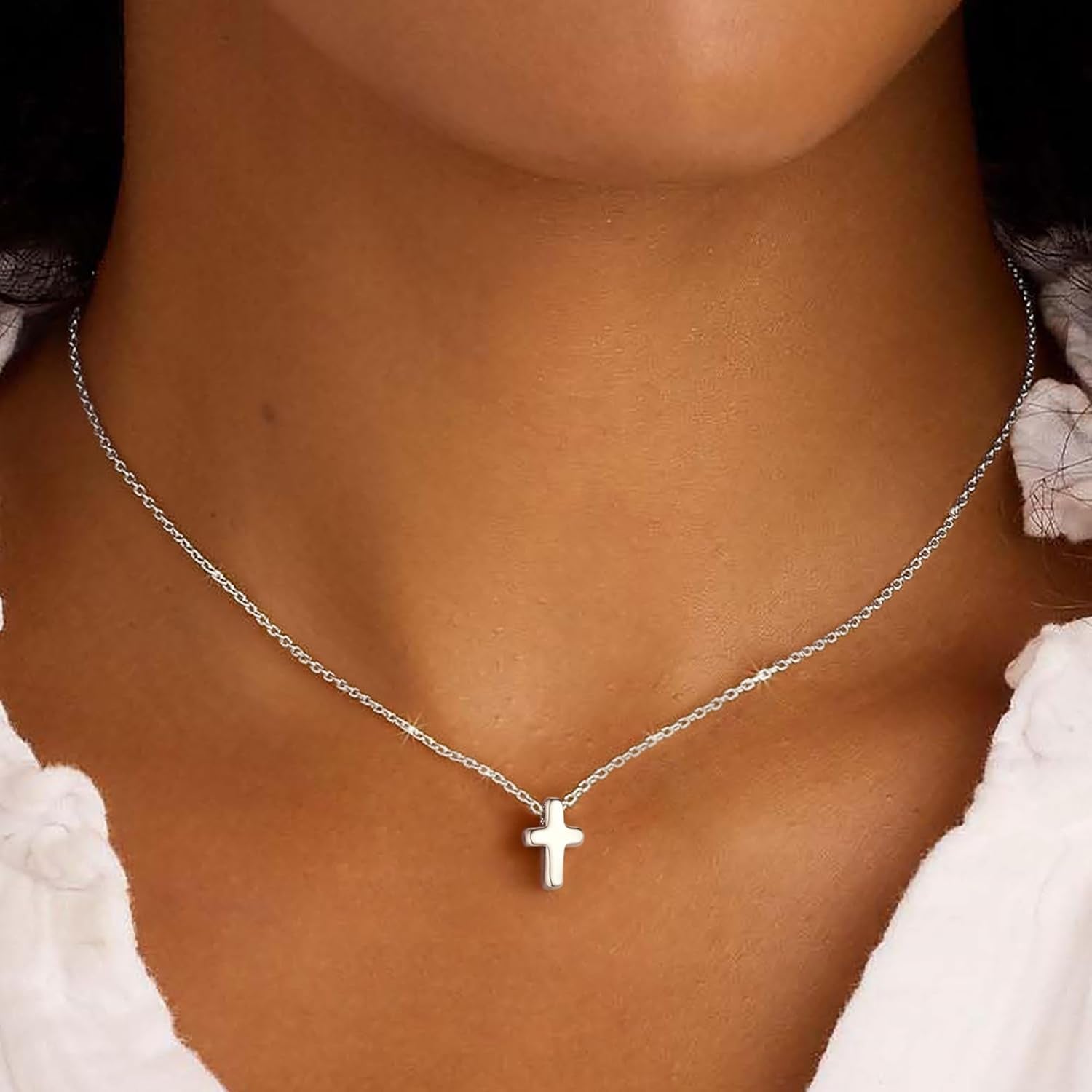 Cross Necklace for Women Girls, Dainty Gold Plated Cross Pendant Necklace Sideways Cross Choker Layered Cross Necklace for Women Girls